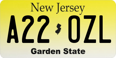 NJ license plate A22OZL