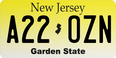 NJ license plate A22OZN