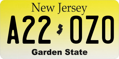 NJ license plate A22OZO