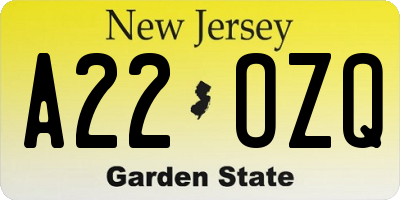 NJ license plate A22OZQ