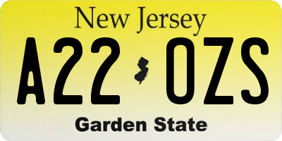 NJ license plate A22OZS