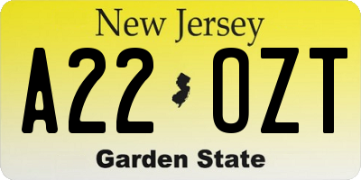 NJ license plate A22OZT
