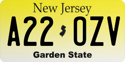 NJ license plate A22OZV