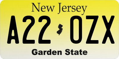 NJ license plate A22OZX