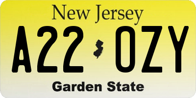 NJ license plate A22OZY