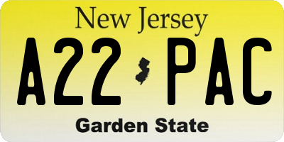 NJ license plate A22PAC