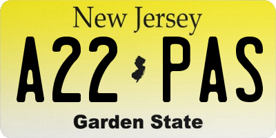 NJ license plate A22PAS