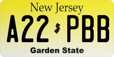 NJ license plate A22PBB