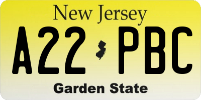 NJ license plate A22PBC