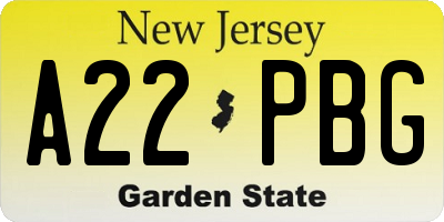 NJ license plate A22PBG