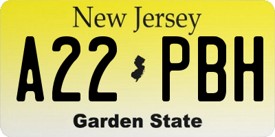 NJ license plate A22PBH