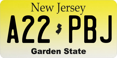 NJ license plate A22PBJ