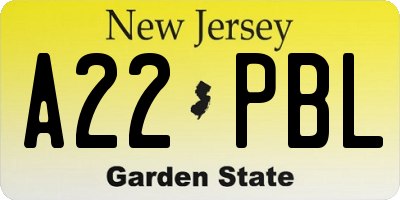 NJ license plate A22PBL