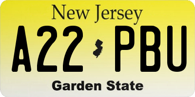 NJ license plate A22PBU