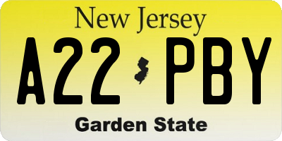 NJ license plate A22PBY