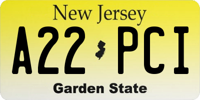 NJ license plate A22PCI