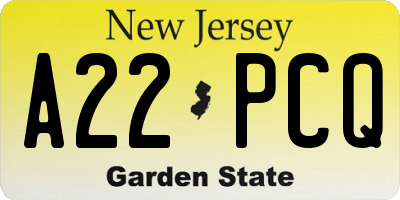 NJ license plate A22PCQ