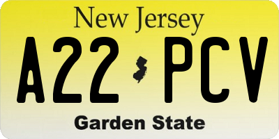 NJ license plate A22PCV