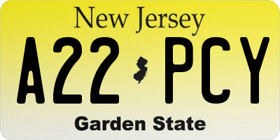 NJ license plate A22PCY