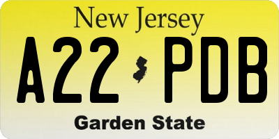 NJ license plate A22PDB
