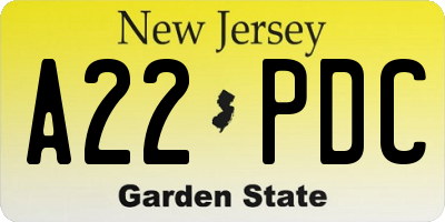 NJ license plate A22PDC