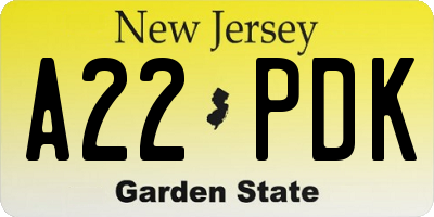 NJ license plate A22PDK