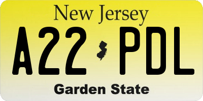 NJ license plate A22PDL