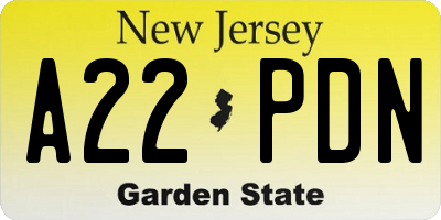 NJ license plate A22PDN