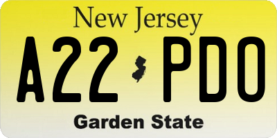 NJ license plate A22PDO