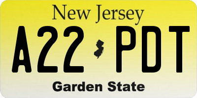 NJ license plate A22PDT
