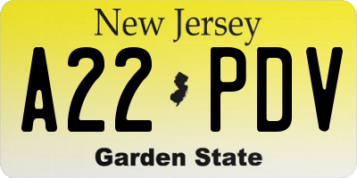 NJ license plate A22PDV