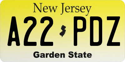 NJ license plate A22PDZ