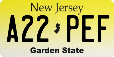 NJ license plate A22PEF