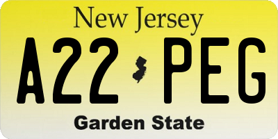 NJ license plate A22PEG