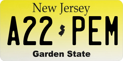 NJ license plate A22PEM