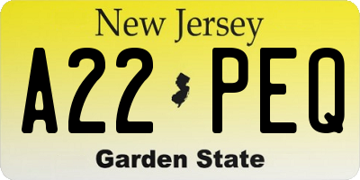 NJ license plate A22PEQ