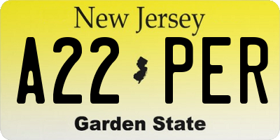 NJ license plate A22PER