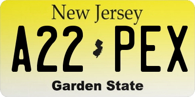 NJ license plate A22PEX