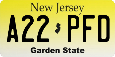 NJ license plate A22PFD