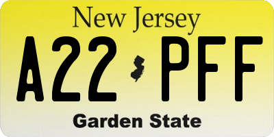 NJ license plate A22PFF