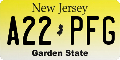 NJ license plate A22PFG