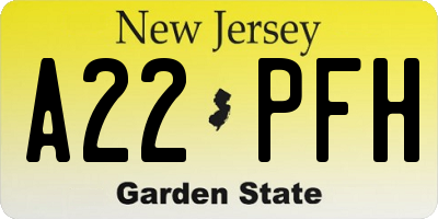 NJ license plate A22PFH