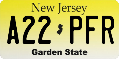 NJ license plate A22PFR