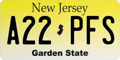 NJ license plate A22PFS