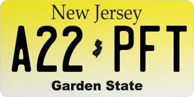 NJ license plate A22PFT