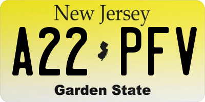 NJ license plate A22PFV