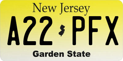 NJ license plate A22PFX