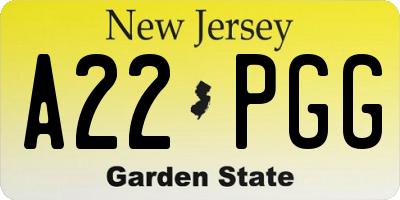 NJ license plate A22PGG