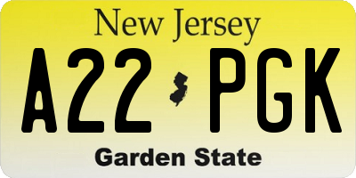 NJ license plate A22PGK