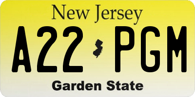 NJ license plate A22PGM
